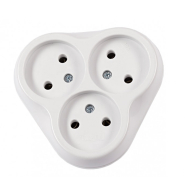 Розетка LUXEL 1020, 10 A, AC 220 В, внутренняя, тройная, без заземления, белая