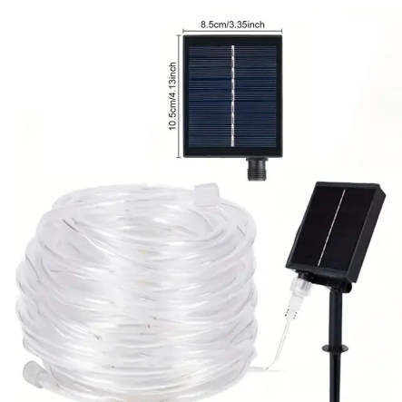 Гирлянда LED Трубка 100LED 10м, на солнечной батарее, Тёплый белый свет