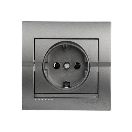Розетка Lezard DERIY c заземлением, темно серый металлик, 702-2929-122 - 1