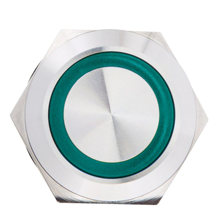 Кнопка металлическая  АСКО-УКРЕМ TYJ 22-371, с фиксацией 22мм 1NO+1NC, с подсветкой, зеленая 220V, A0140010135