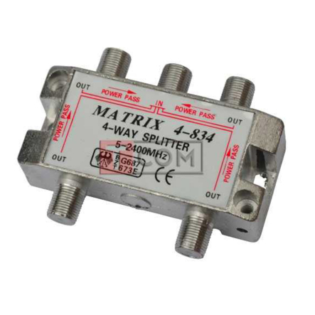 Сплиттер Splitter 4-way Germany 5-2400MHZ, с проходом питания, корпус металлический - 1