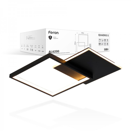 Світильник світлодіодний Feron, AL6200, QUADRO S, 50W, 2300Lm, 2700K-6500K, чорний, 7502 - 1