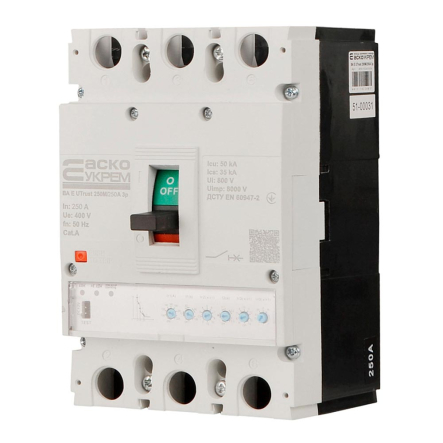 Силовой автоматический выключатель АСКО-УКРЕМ UTrust 250M/250А, AC 400 В, 250 А, 3P, с электронным расцепителем, A0010260004