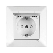 Розетка одинарная с заземлением с крышкой VIKO Meridian, 90970012-WH, белая