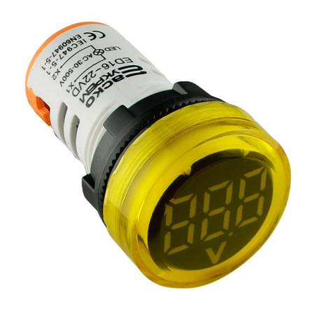 Вольтметр круглый АСКО-УКРЕМ ED16-22VD, A0190010018, 30-500В АС, жёлтый, врезной монтаж