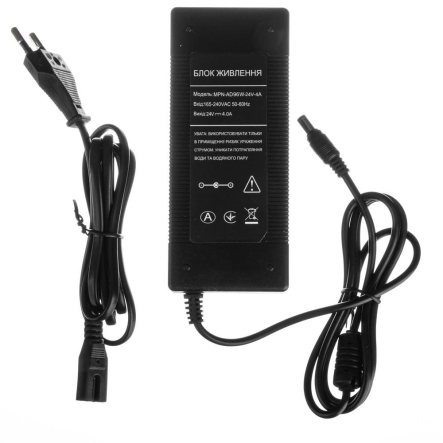 Блок питания пластиковый 24V 4А - 96W со штекером и кабелем 5.5х2.5 мм IP20 AVT