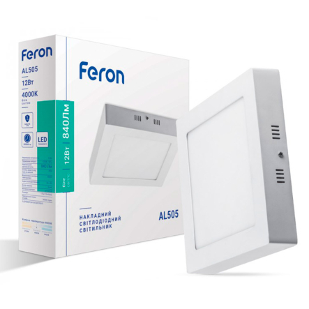Світильник світлодіодний FERON AL515, 12W, 4000K, 840Lm, квадратний, накладний, 120х55мм, 6669 - 1