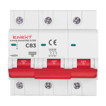 Автоматический выключатель E.NEXT e.mcb.stand.100.3.C83, 3р, 83А, C, 10кА, s002203