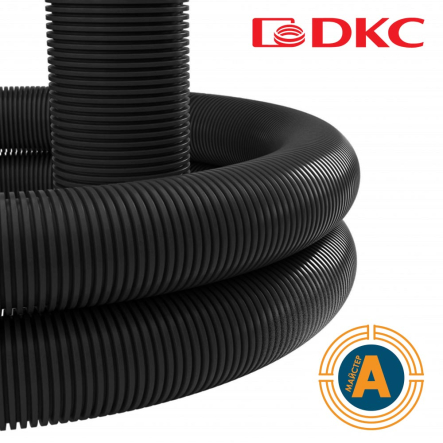 Труба гибкая ПЭ двухслойная д. 63/51,5 мм, с протяжкой, без муфты, черная, 20 м, ДКС, 121963AN - 1