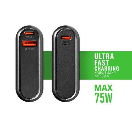 Повербанк (УМБ) VIDEX VPB-202C, 20000mAh, 75W, Black