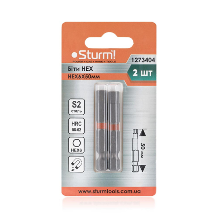 Биты S2 HEX6* 50mm 2шт Sturm 1273404