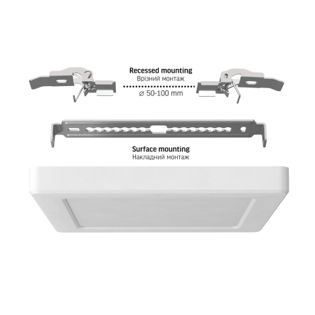 Светильник LED накладной VIDEX 12W, 3000-6500K, квадрат 167х167х17мм, белый, VL-DL6S-12CW - 5