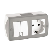 Вимикач 2кл+розетка із заземленням накладний Mono Electric, OCTANS, IP 20, сірий, 104-020001-181