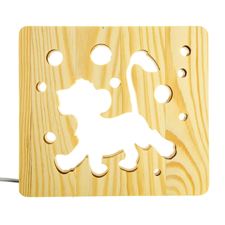 Ночник LED деревянный Весёлый львёнок (WW)