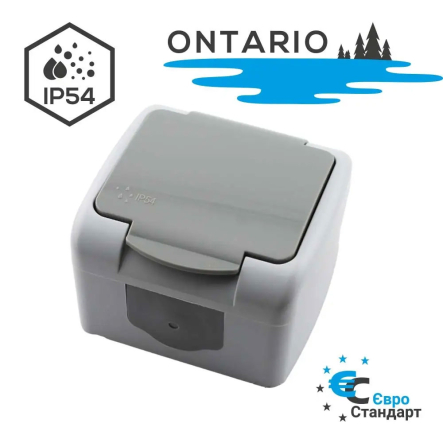 Розетка с заземлением серая 16А IP54 ONTARIO LEDium NR03 - 1