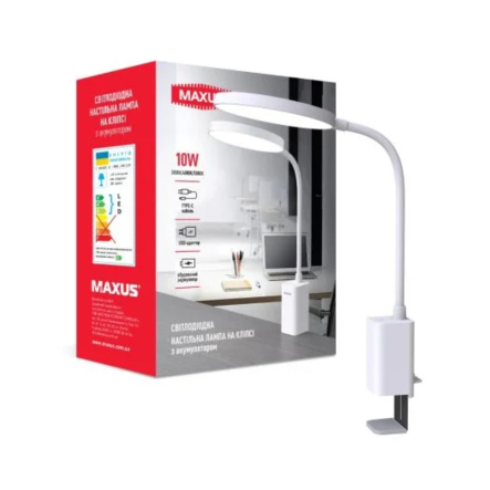 Настільна лампа акумуляторна LED MAXUS Desk Lamp 10W, ЗССТ WH CLIP, Battery, біла - 1