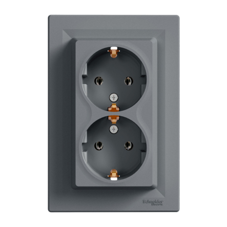 Розетка двойная, с заземлением, Schneider Electric ASFORA, сталь, ЕРН9900162 - 1