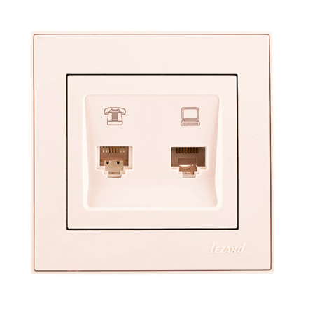 Розетка Lezard RAIN комп'ютерна + телефон, крем, 703-0388-143 - 1