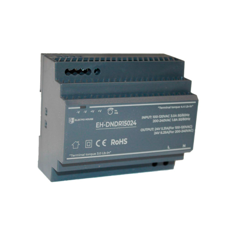 Блок живлення на DIN-рейку Electro House EH-DNDR15024, 150 Вт, 6,25 А, 24В - 1