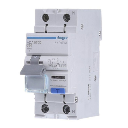 Дифавтомат HAGER ADA970D, 1P, C, 20А, 30мА, 6kA - 1
