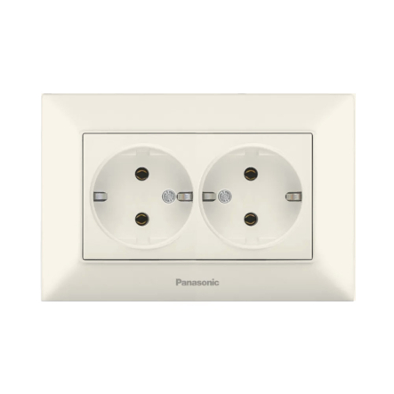 Розетка 2-я, с заземлением Panasonic Arkedia Slim, крем, 02052BG - 1