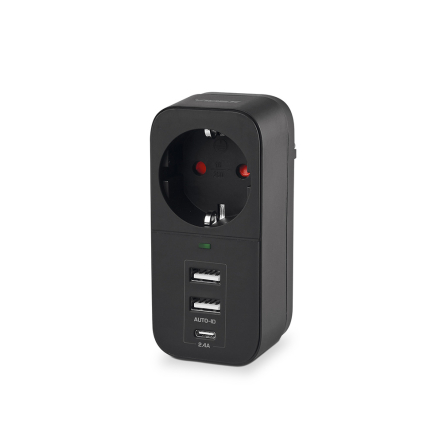 Адаптер сетевой VIDEX ONCORD VF-AD1G2U1C-B 1 розетка 2.4A 2 USB Type-C, з заземлением