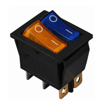 Переключатель 2 клав. желтый+синий с подсветкой KCD2-2101N BL+YL/B 220V, АСКО-УКРЕМ, A0140040112 - 1