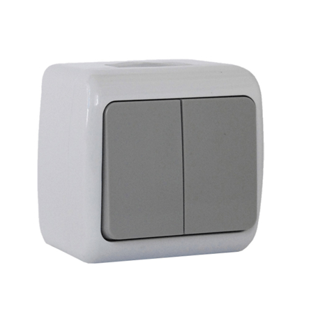 Вимикач 2-клавішний, сірий, IP54, ERSTE, E8005-02 - 1