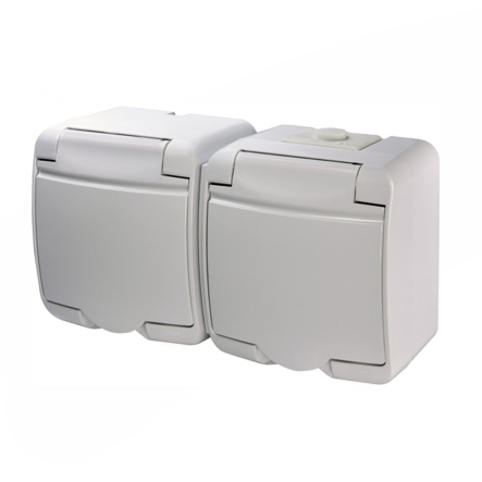 Розетка 2-я Schuko (белая крышка) (IP44) RHE-2s, Hermetics, ETI - 1