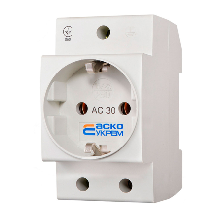 Розетка на DIN-рейку с заземлением АС 30 2Р+РЕ АСКО-УКРЕМ A0150010104 - 1
