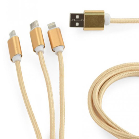 Кабель USB 3-в-1 Cablexpert CC-USB2-AM31-1M-G, AM-тато/Lightning/Micro/Type-C, 1.0 м