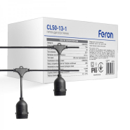 Гірлянда FERON, Белт-лайт, на підвісах CL50-13-1, IP65, 230V, Е27х20, 13м, чорна, 7488