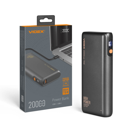Повербанк (УМБ) VIDEX VPB-202C, 20000mAh, 75W, Black - 1
