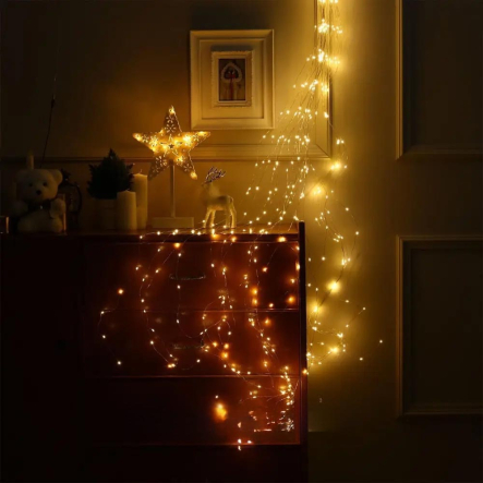 Гирлянда LED Конский хвост от USB (3м, 20 ниток) 600LED + пульт, Теплый белый