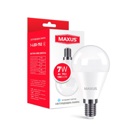 Лампа LED MAXUS, 7 Вт, 4100K, E14, 220 В, G45 - 1