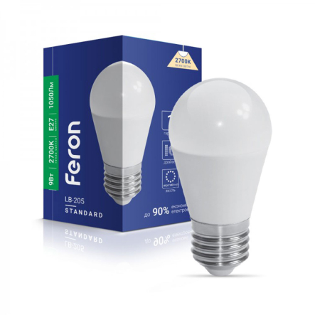 Лампа LED FERON LB-205, 9W, 2700K, E27, 230V, G45, 7306 - 1