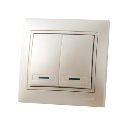 Вимикач Lezard MIRA двоклавішний, з підсвічуванням, перлинно-білий перламутр, 701-3030-112 - 1