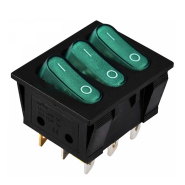 Перемикач 3 клав. зелений з підсвічуванням KCD2-3101N GR/B 220V, АСКО-УКРЕМ, A0140040121