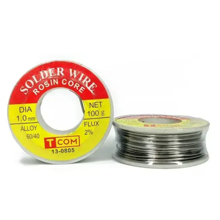 Припій олов'яно-свинцевий ПОС-60, TCOM діаметр 0,8 мм, 100 гр., котушка - 1