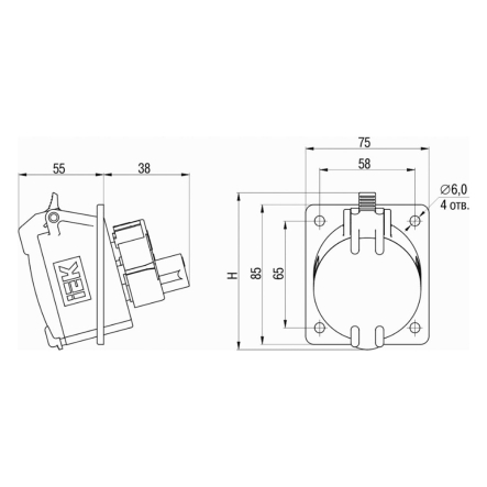 Розетка встраиваемая ССИ-414 16А-6ч/380-415В 3Р+PЕ IP44 MAGNUM ІЕК