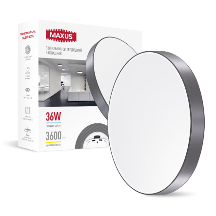 Світильник світлодіодний MAXUS SP Ceiling, 36W, 4100K, Circle Slim Gray, 1-MSP-3641-SLG - 1