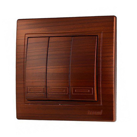 Выключатель Lezard MIRA трехклавишный, Античный махагон, 701-0505-109 - 1