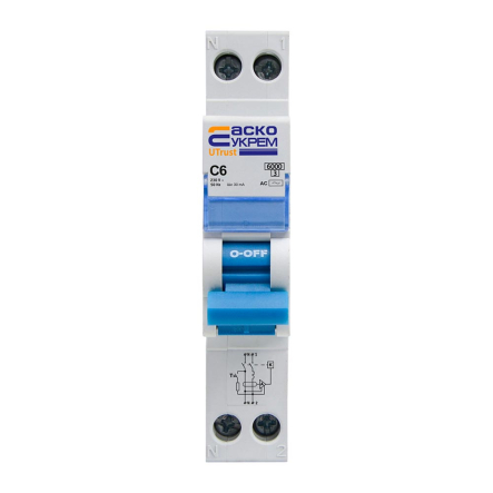 Пристрій захисного вимкнення ДВ АСКО-УКРЕМ UTrust 1P+N (18 mm) 6А C 30mА AC, A0010210142 - 1