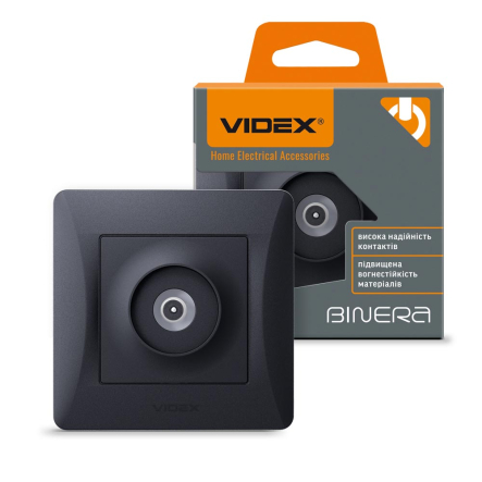 Розетка VIDEX BINERA TV одинарная, черный графит, VF-BNSK1TVME-BG - 1