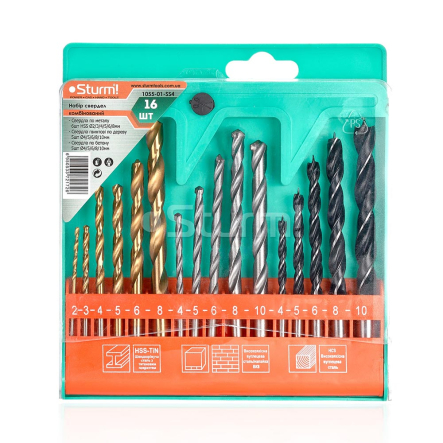 Набор сверл STURM 1055-01-SS4 (6 сверл по металлу, 5 сверл по бетону, 5 сверл по дереву)16шт