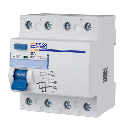Устройство защитного отключения АСКО-УКРЕМ UTrust 3P+N 25А, 30mА АС, A0010210139