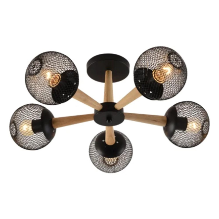 Люстра VALESO V XA1565B-5 BK+WOOD, 60W, E27х5, сталь - 1