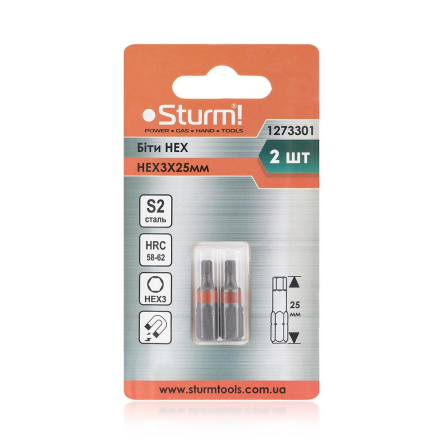 Биты S2 HEX3* 25mm 2шт Sturm 1273301