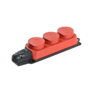 Розетка (колодка) 3-місна РБ33-1-0м з захисними кришками IP44 ОМЕГА Червона IEK