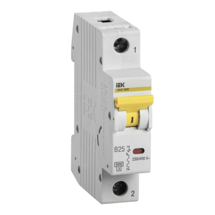 Автоматичний вимикач IEK ВА 47-60, 1Р, 25А, 6 кА, х-ка B, MVA41-1-025-B - 1